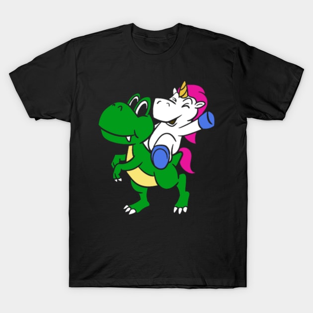 Unicorn Riding Dinosaur- T-Shirt by Xizin Gao